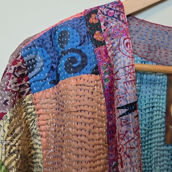 Aratta Silent Journey Patchwork Audrey Silk Kimono Cotragecore Festival Artisan - Picture 5 of 16